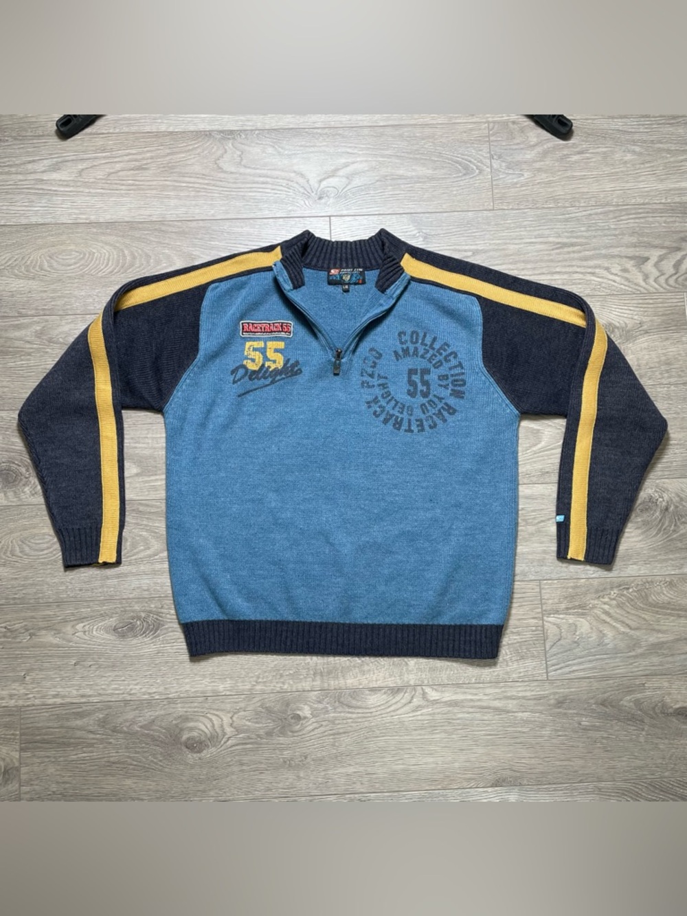 Vintage Point Zero Orange Label Quarter Zip Racing Sweater - Y2K Motorbike Style